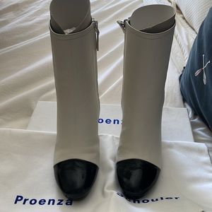 Proenza Schouler Leather Ankle Boots white with black patent cap toe 37